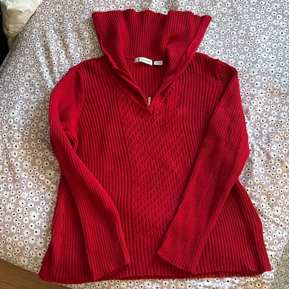 Liz Claiborne Women's Red Zipper Pullover Sweater Size Large
